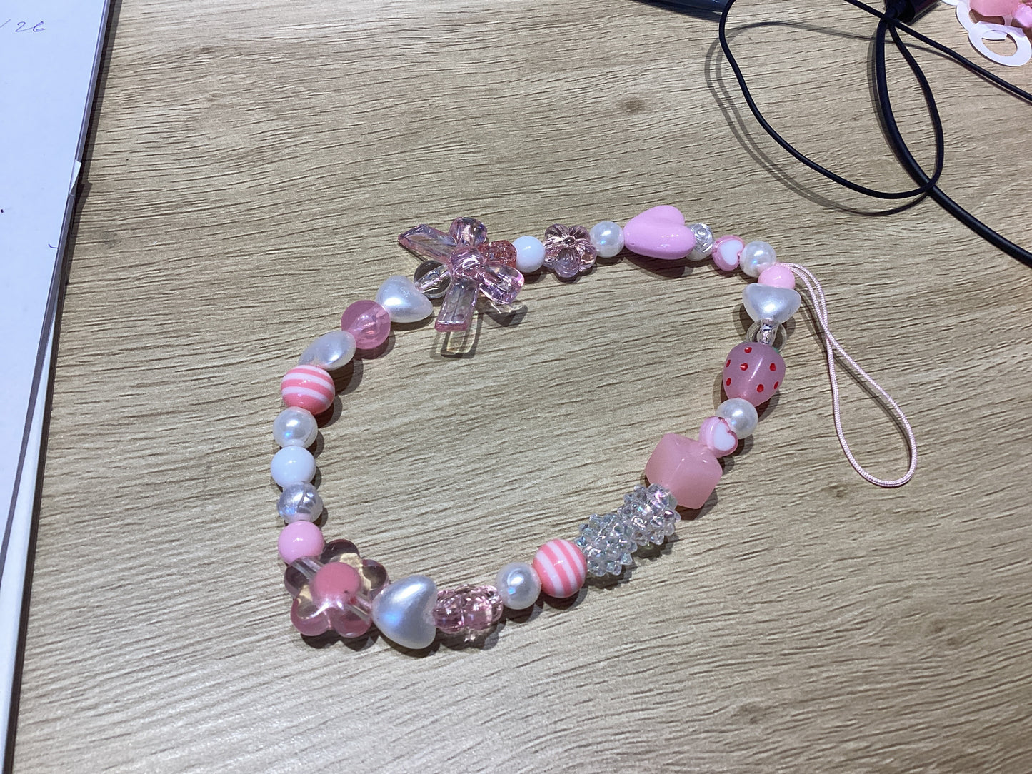 Phone charm : pink beaded