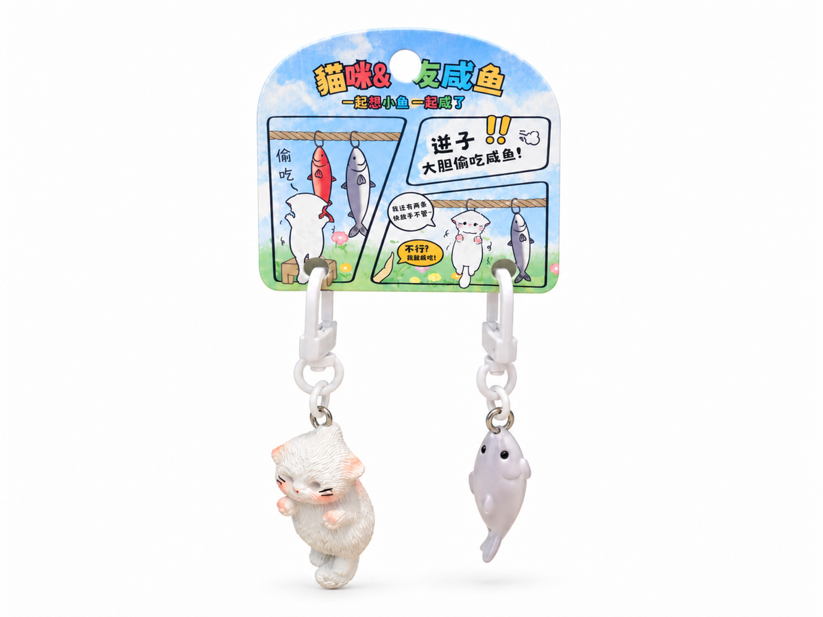 Cat and Fish Keychains