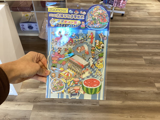 Medium Sticker Scene-blue panda watermelon